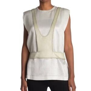 Valentino Contrast Bodice Sleeveless Top silver and Water Green